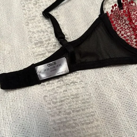 ASOS Bralette Red and Black Lace - Picture 2 of 6